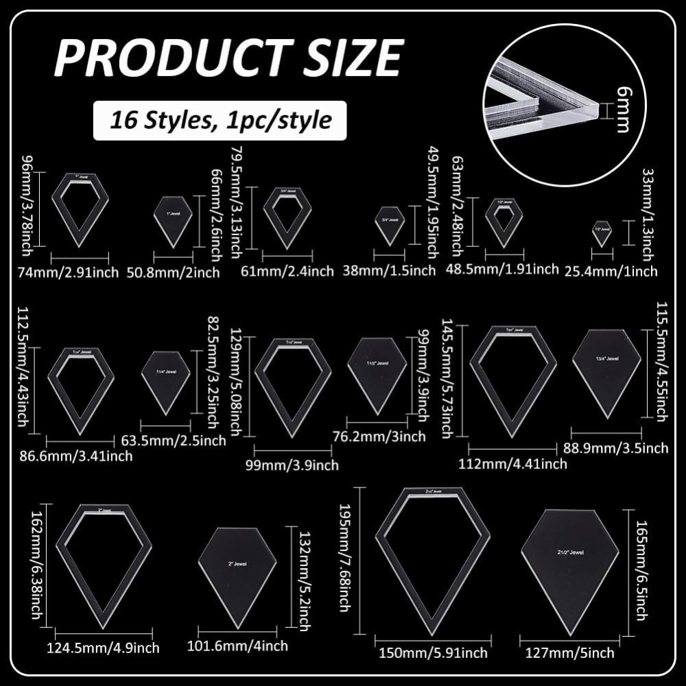 16 dimensioni modello per quil - Ruler Set Transparent recensione e prezzo